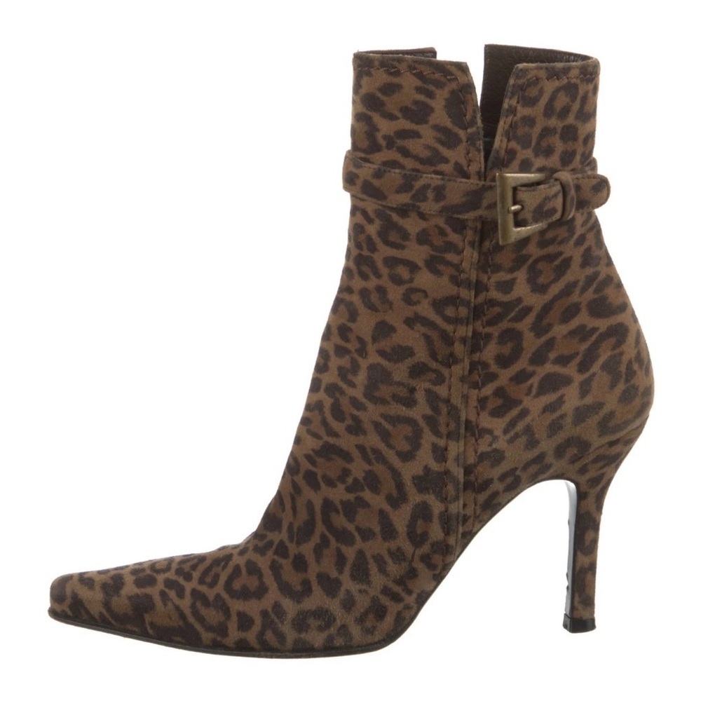 Stuart Weitzman Y2kPointed Toe Stiletto Ankle Boots Leopard Print NWOT